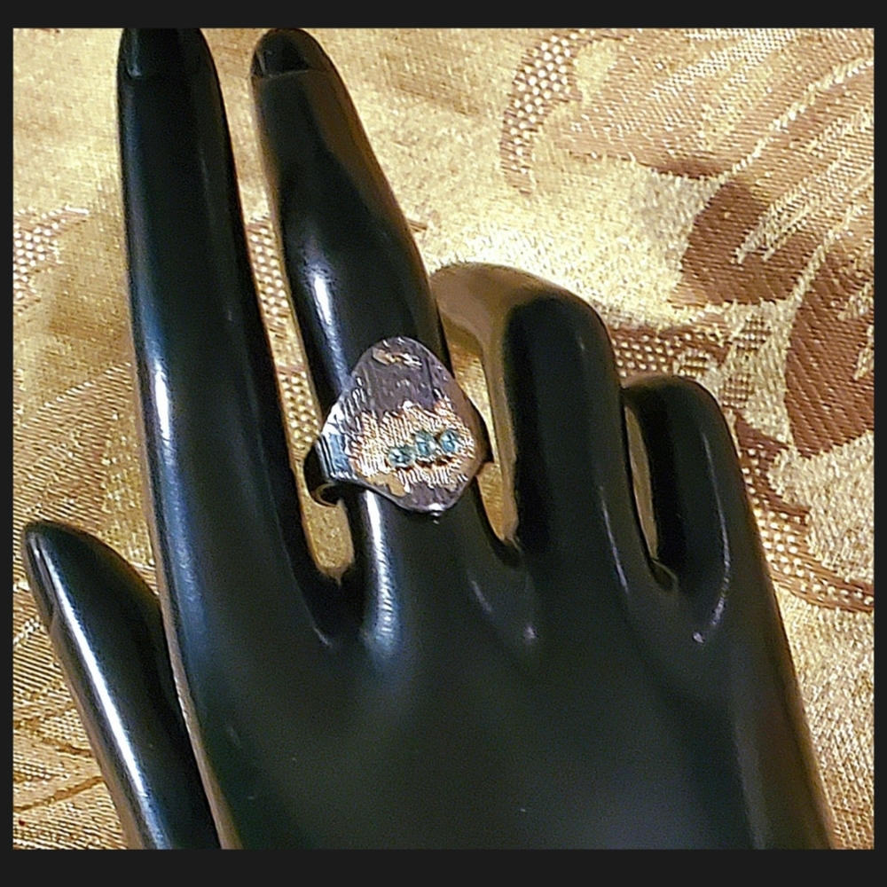 Sterling Silver and Blue-Green CZ Coctail Ring